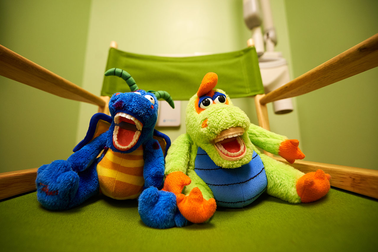 Two Stuffed Animals with Fake Teeth